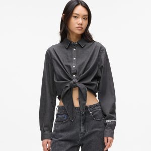 Tie-front denim shirt