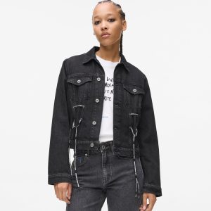 Lace-up denim jacket