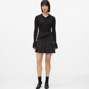 Pleated tie-detail mini skirt