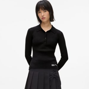Long-sleeved knitted polo shirt
